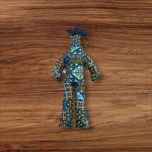Dammit Doll Stress Relief Toy With Tile Pattern & Yarn Hair  Blue Yellow Black P
